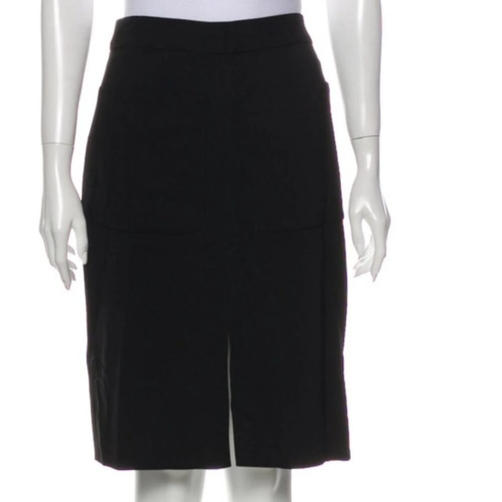 L'AGENCE Black Viscose Stretch Pencil Skirt Double Patch Pocket Front Slit NWT 2